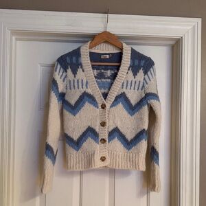 Faherty Blue and Cream Chevron Cardigan XS